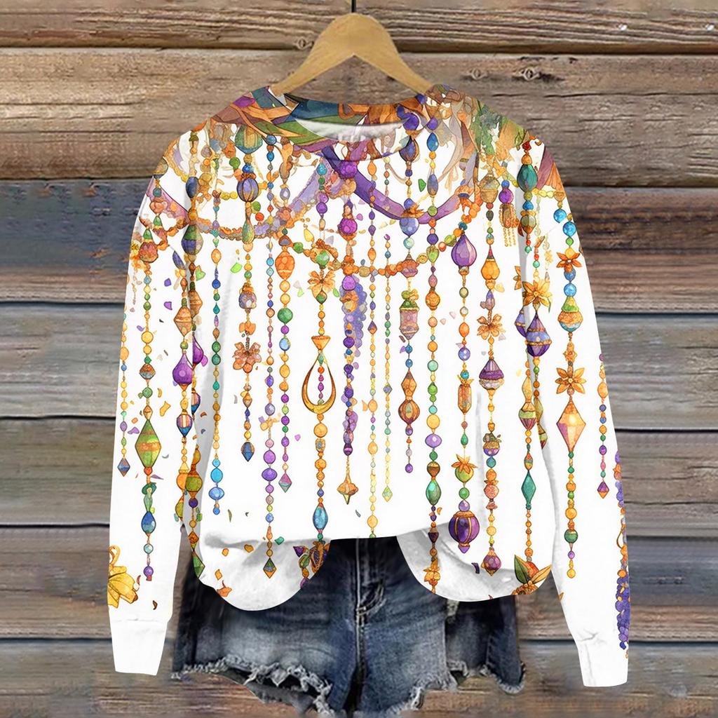 Damenmode Bedrucktes Langarm Locker Rundhals Sweatshirt Top