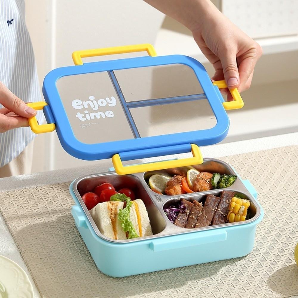 Rectangular Shape Insulated Bento Box Divided Grids Stainless Steel Food Container for School