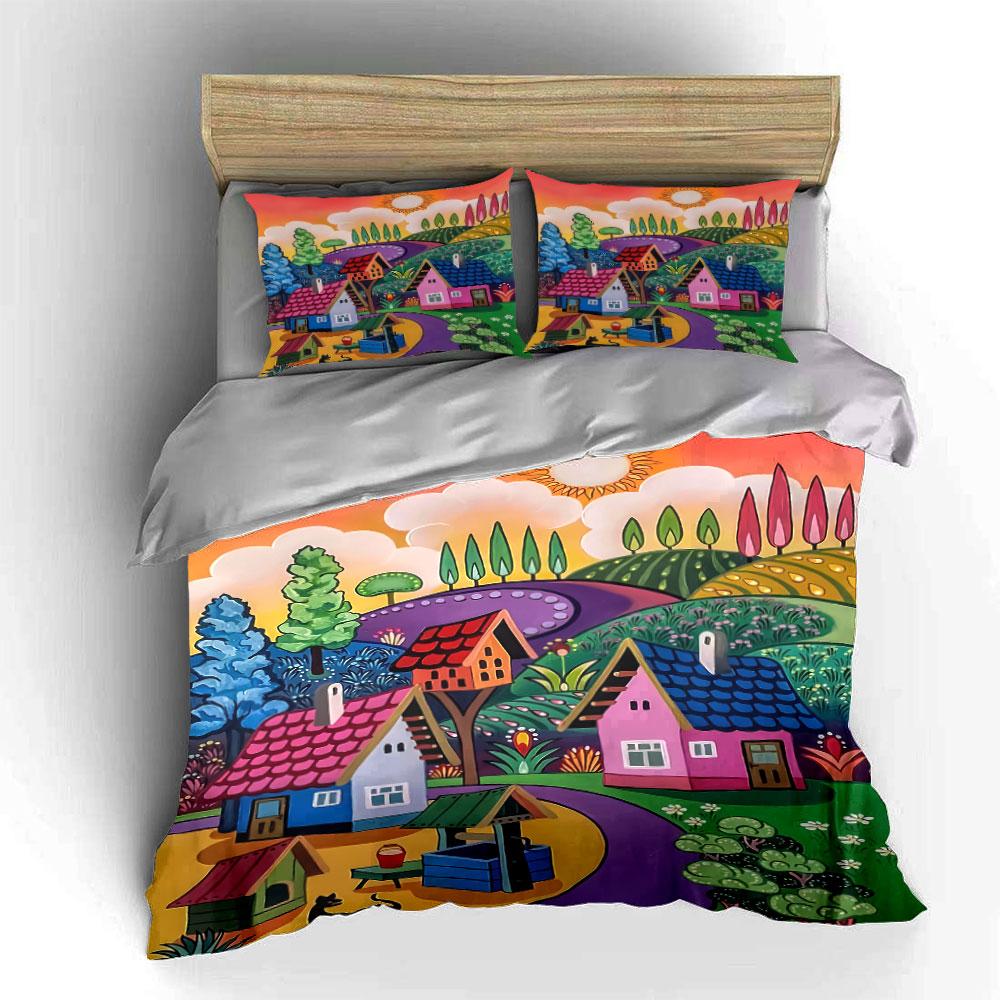 Colorful Houses and Trees. Bedding Sets Duvet Cover Sets Duvet Covers Pillowcases(1* Duvet Cover 2* Pillowcases Without Duvet Insert)