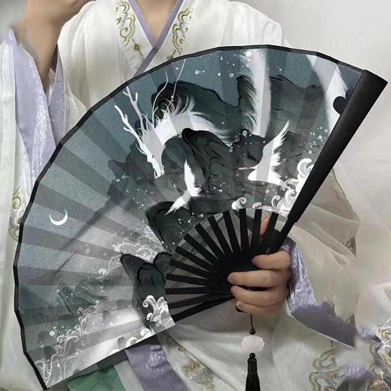 Summer Outdoor Decorative Folding Fan Bamboo And Wood Cloth Face Large Size Double-Sided Hand Fan Home Decoration Chinese Gift