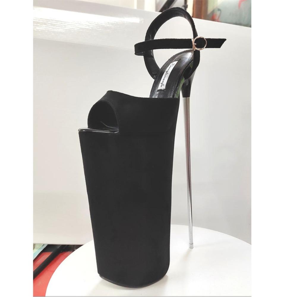 Móda Nové Super Vysoké Tenké Opätky 30 Cm Oceľové Opätky Veľká Veľkosť Dámske Sandále Semiš Čierna Pracka Extrémne Vysoké Sexy Topánky platformové sandále