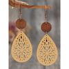 1 Paio Orecchini Pendenti Bohemien Vintage Intagliati a Intarsio in Pelle e Fetta di Legno per Donna