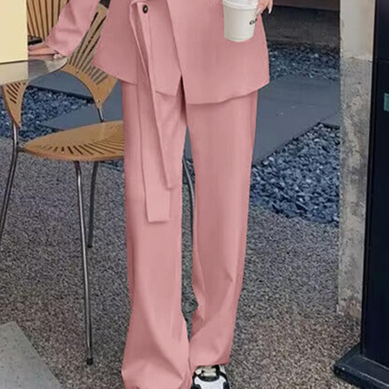 Women's Spring & Autumn Loose Fit Blazer and Wide-Leg Pants Set