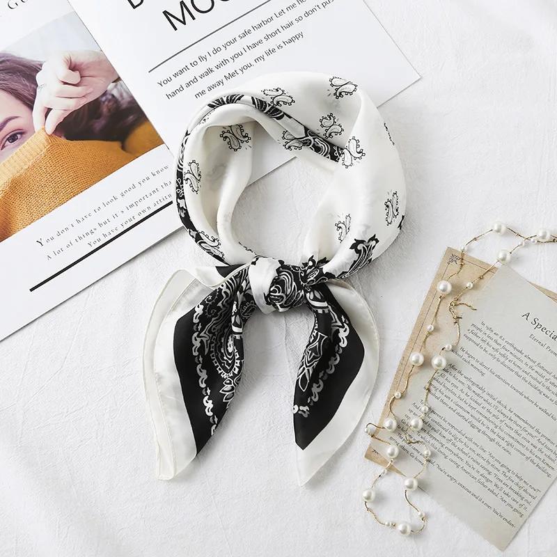 70cm Fashion Paisley Print Kerchief Hair Scarf For Women Silk Satin Headband Hijab Scarfs Female Square Neck Scarves For Ladies