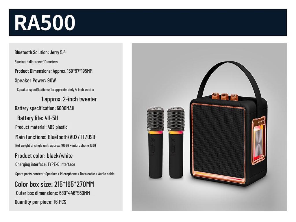 High Volume Retro Bluetooth KTV Microphone Speaker with Subwoofer for Home & Outdoor Use