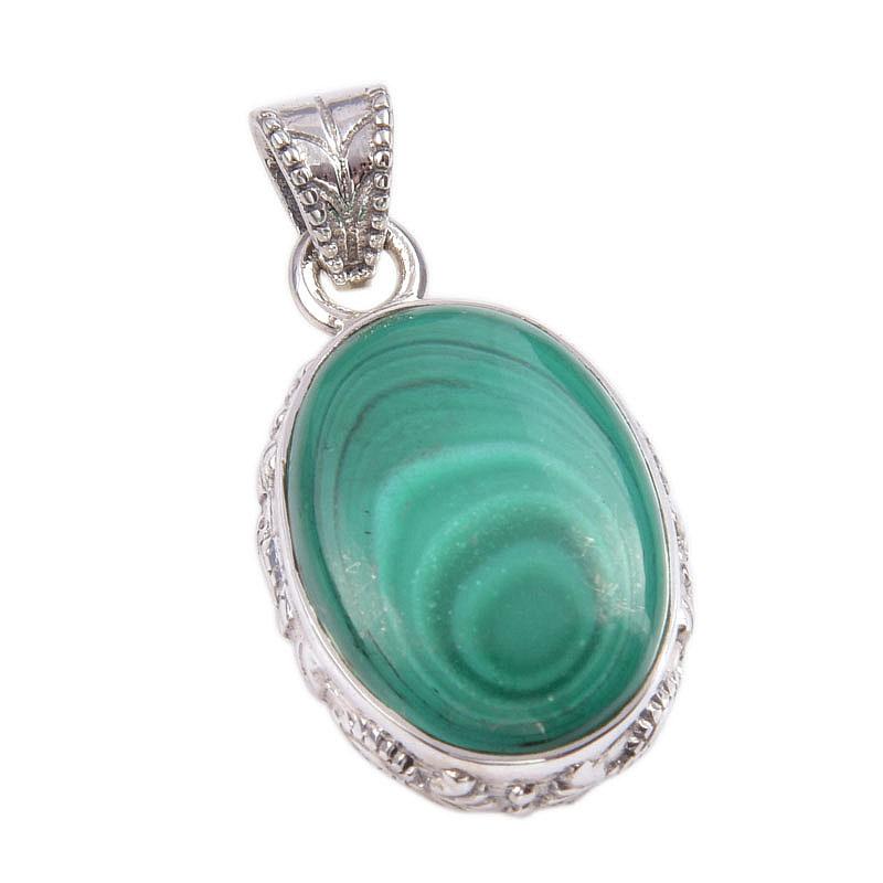 Natural Malachite Gemstone Handmade 925 Solid Sterling Silver Pendant 1.5'' b6V74