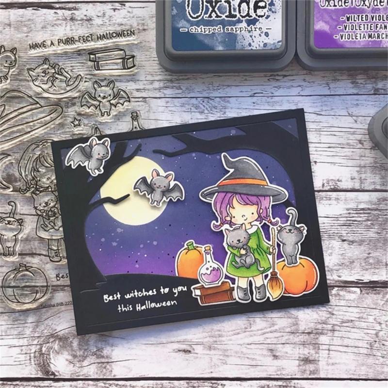 Halloween Embossing Die Cuts Clear Silicone Stamper for Card Making DIY Scrapbooking Craft, Embossing Cutting Dies Stamp