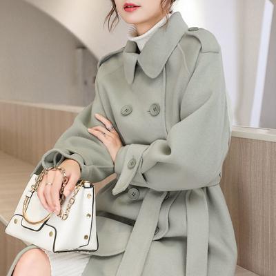 Woolen Coat Medium and Long Woolen Coat Autumn and Winter New Hepburn Style Knee Straight Temperament Women's Clothing Black