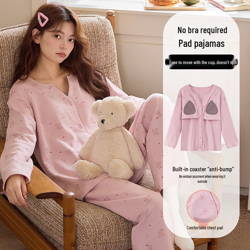 

Женский хлопковый кардиган с V-образным вырезом и нагрудными вкладышами - Длинный рукав, милый мультяшный дизайн для дома или повседневной носки весной и осенью. M