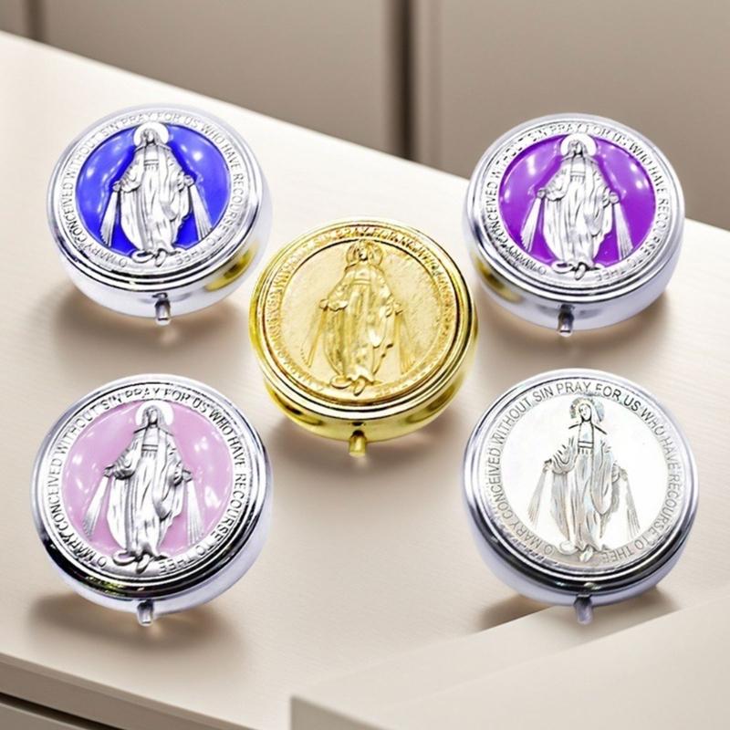 Rosary Jewelry Box Metal Religious Trinkets Box Catholic Christian Roman Rosary Keepsakes Case Prayer Bead Eucharistic Box