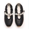 Leather platform white shoes female word with pearl Velcro ballet sports style casual Mary Jane female