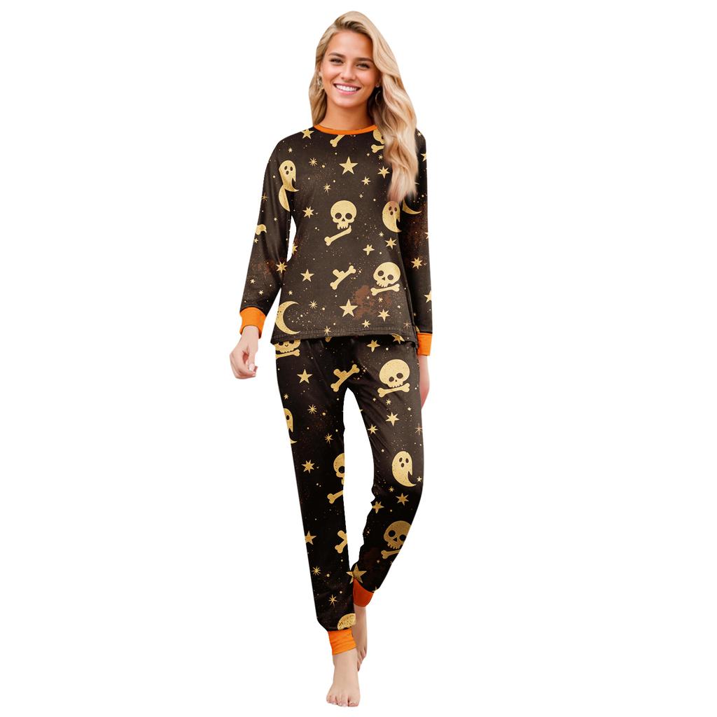 Matching Family Halloween Print Pajama Set Long Sleeve Top and Pants for Mom and Kids