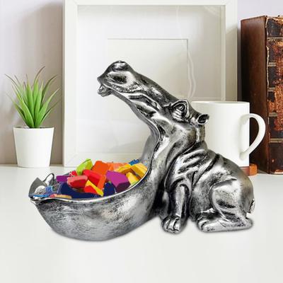 Hippo Statue Resin Hippopotamus Figurine Big Mouth Hippo Candy Dish Key Bowl Sculpture for Home Office Desk Decor