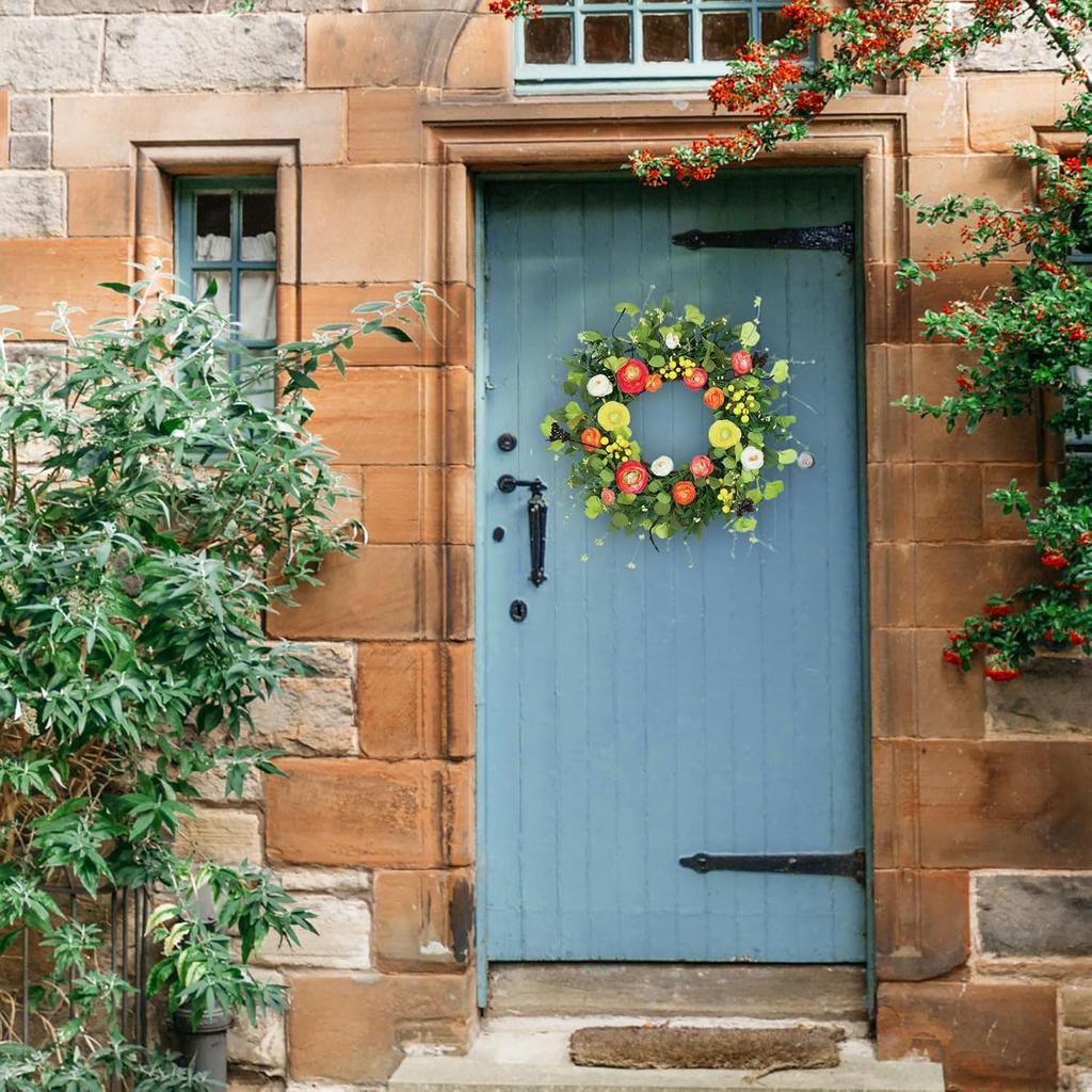 Spring Wreaths for Front Door, Soomeir Summer Peony Outdoor Wreath, Green Floral Door Decor for All Season Home Wall Wedding Farmhouse Holiday