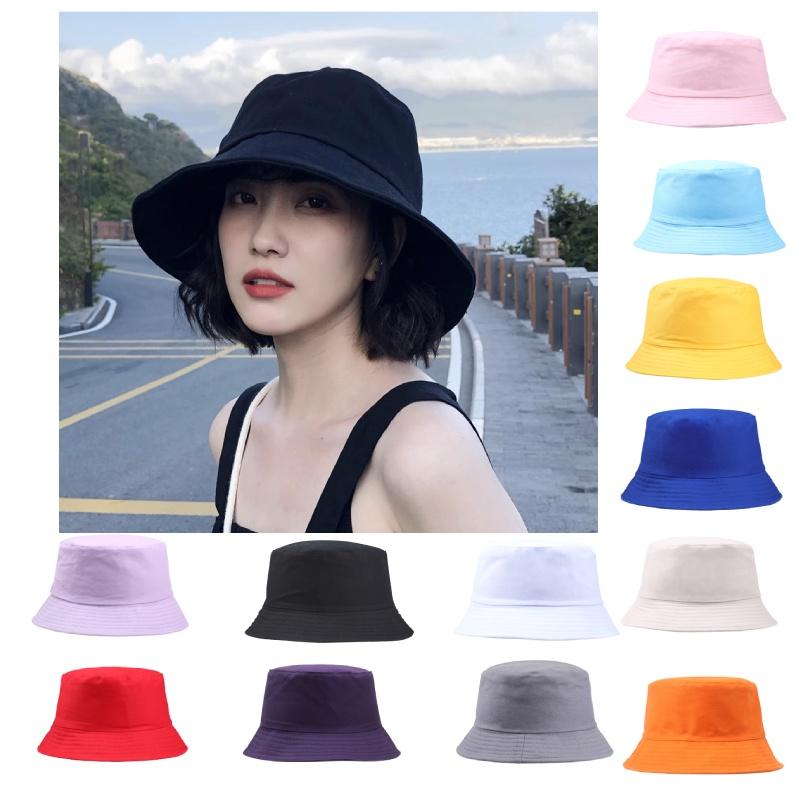 Hwcap Pure Cotton Solid Color Fisherman Hat With Embroidered Logo, Portable Bucket Hat For Sun Protection