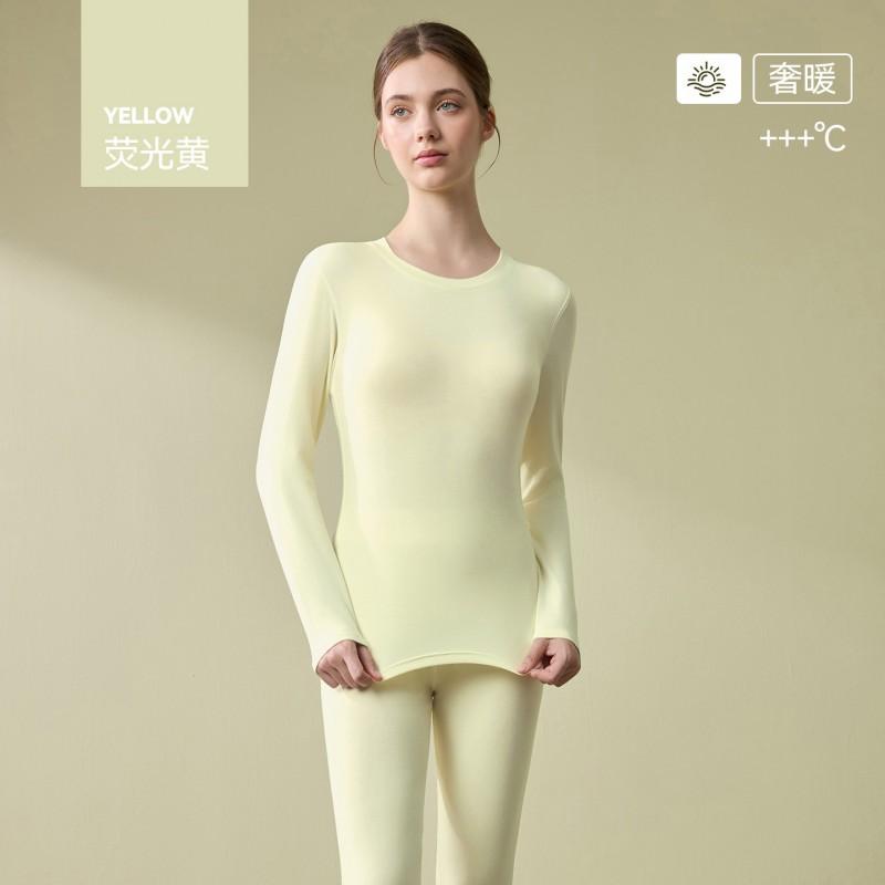 Womens Mens Thermal Underwear Set Natural Cotton Camellia Oil Fleece Lined Long Johns Round Neck High Stretch Winter Base