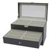 Carbon Fiber Eyeglasses Organizer Box, 18-Compartment 3-Tier Display Case with Drawers, Compact Storage for Eyewear Collection