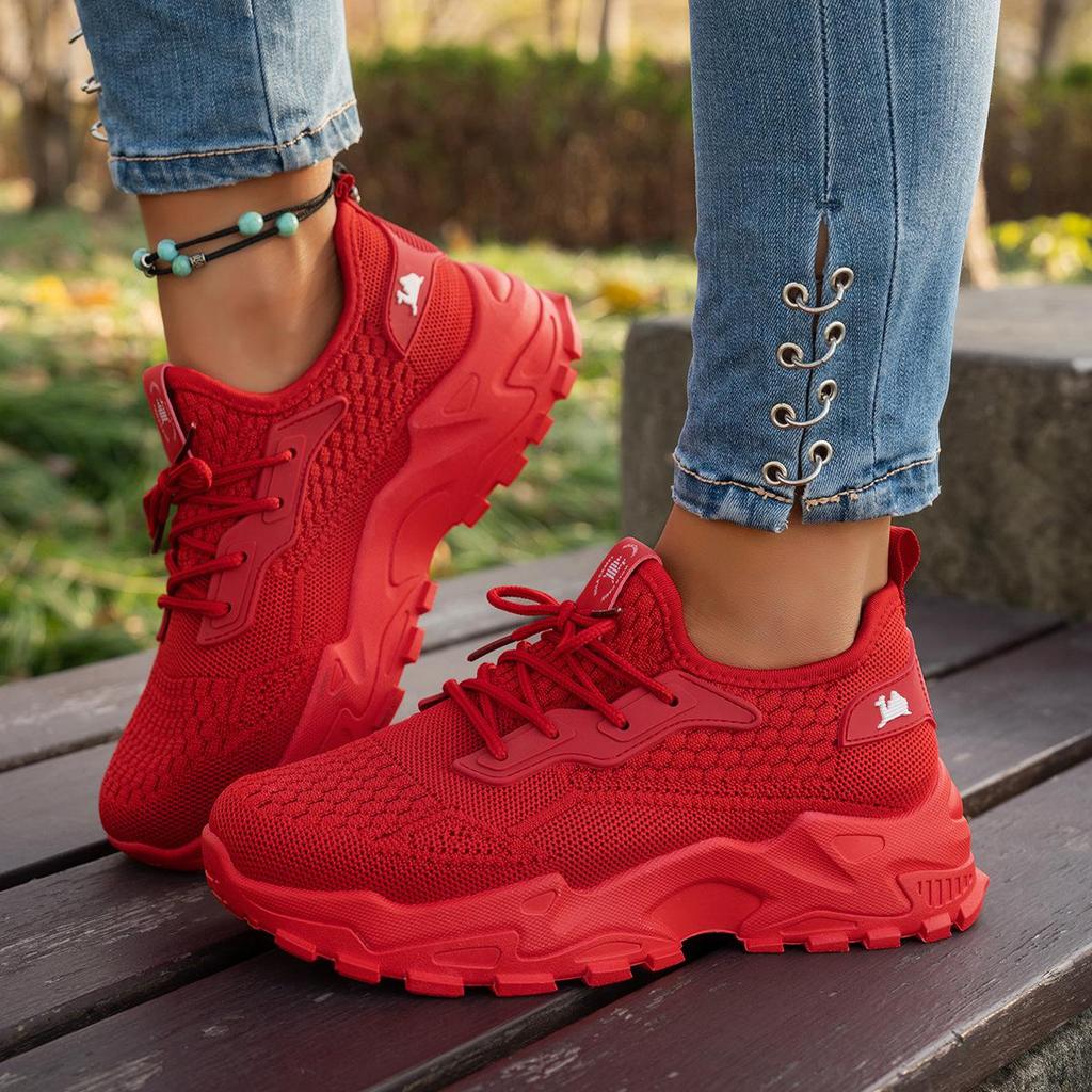 Red Sneakers For Women Shoes Flying Slip On Breathable Mesh Sneakers Woman Spring New Lightweight Tennis Sports Ladies Casual
