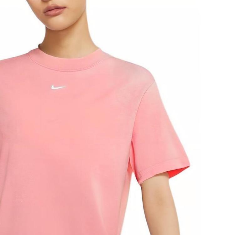 (WMNS) Nike Solid Color Logo Embroidered Round Neck Breathable Short Sleeve Pink T-Shirt Women's DH4256-631