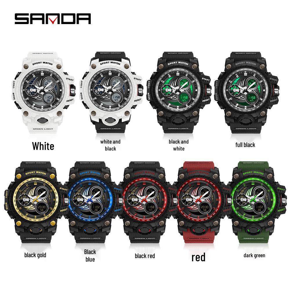 SANDA Men's Multi-function Dual Display Waterproof Sports Alarm Watch