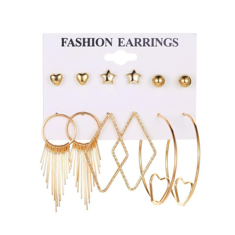 Leopard Print Leaf Tassel Earrings Set: Simple Card Packaging, Stud & Hollow Geometric Design for Women