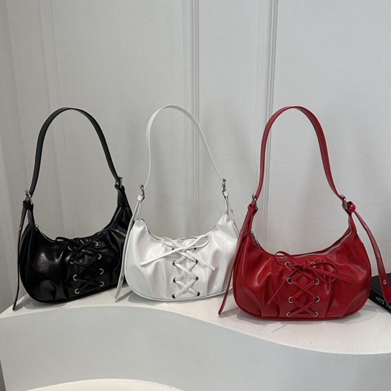 Hot Y2K Solid Color Underarm Hobo Bags for Women Casual Style PU Leather Design Ladies Bow Handbag Adjustable Strap Shoulder Crossbody Bag