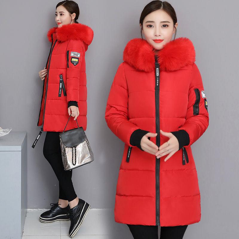 Women's Medium and Long Cotton-padded Clothes Are Slim and Thin, Cotton-padded Clothes, Jackets, Large Size, Large Fur Collar, and Thickened 