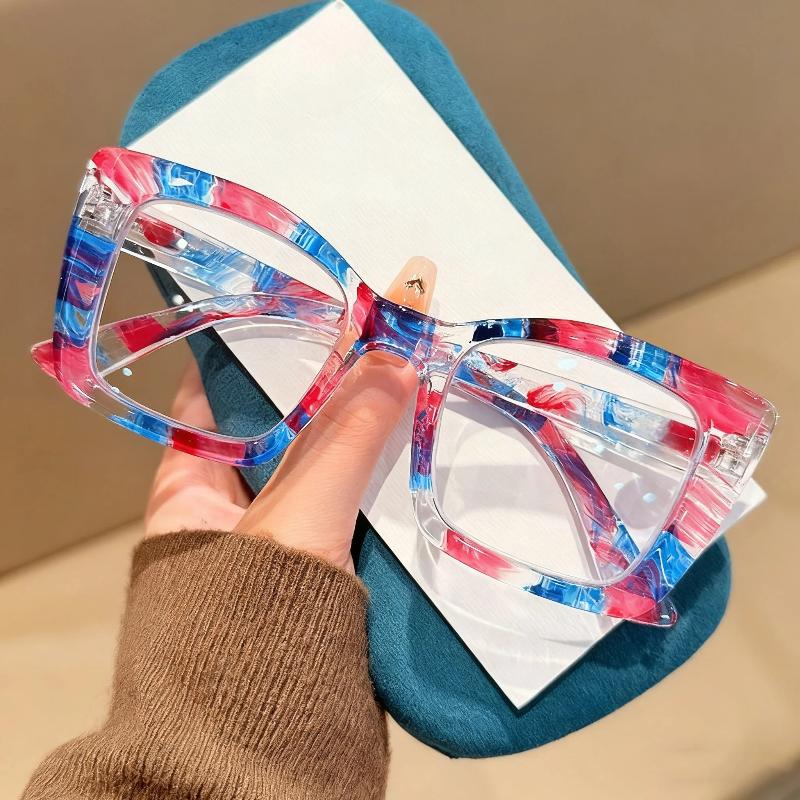 Large Square Transparent Anti Blue Light Reading Glasses Women Fashion Print Presbyopia Glasses with Plus Diopters