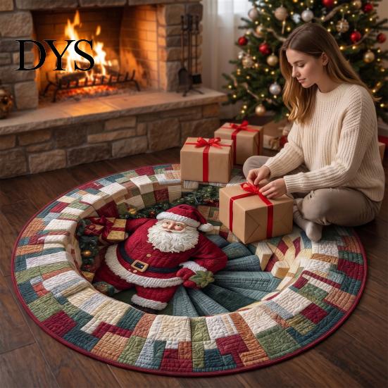 Dekorativer Weihnachtsgeschenk-Weihnachtsmann 3D Runder Teppich, Kristall-Samt-Fußmatte für Wohnzimmer Schlafzimmer Ferienhausdekoration, Rutschfest