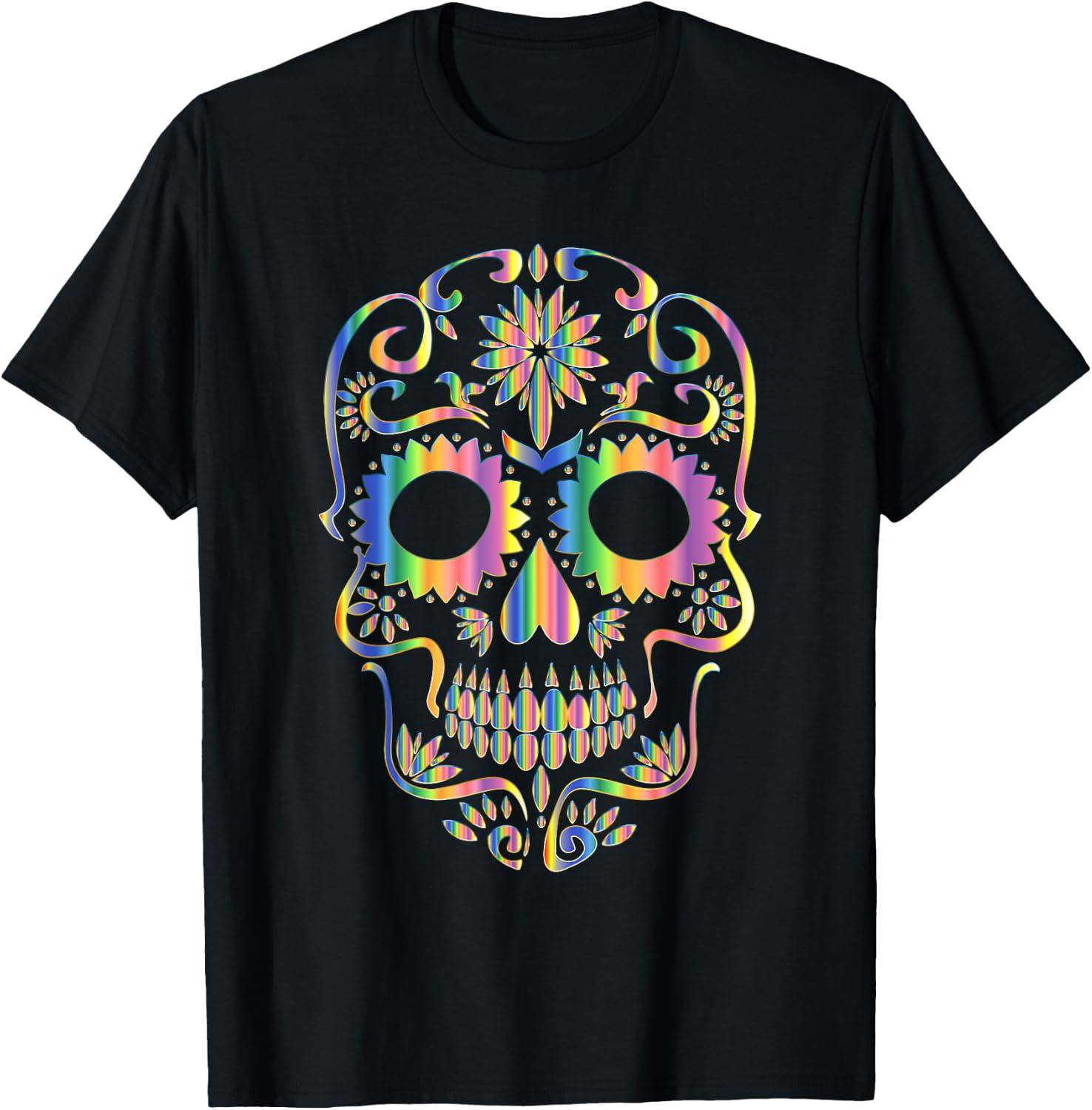 Colorful Sugar Skull T-Shirt Day of the Dead Costume Shirt XXXL