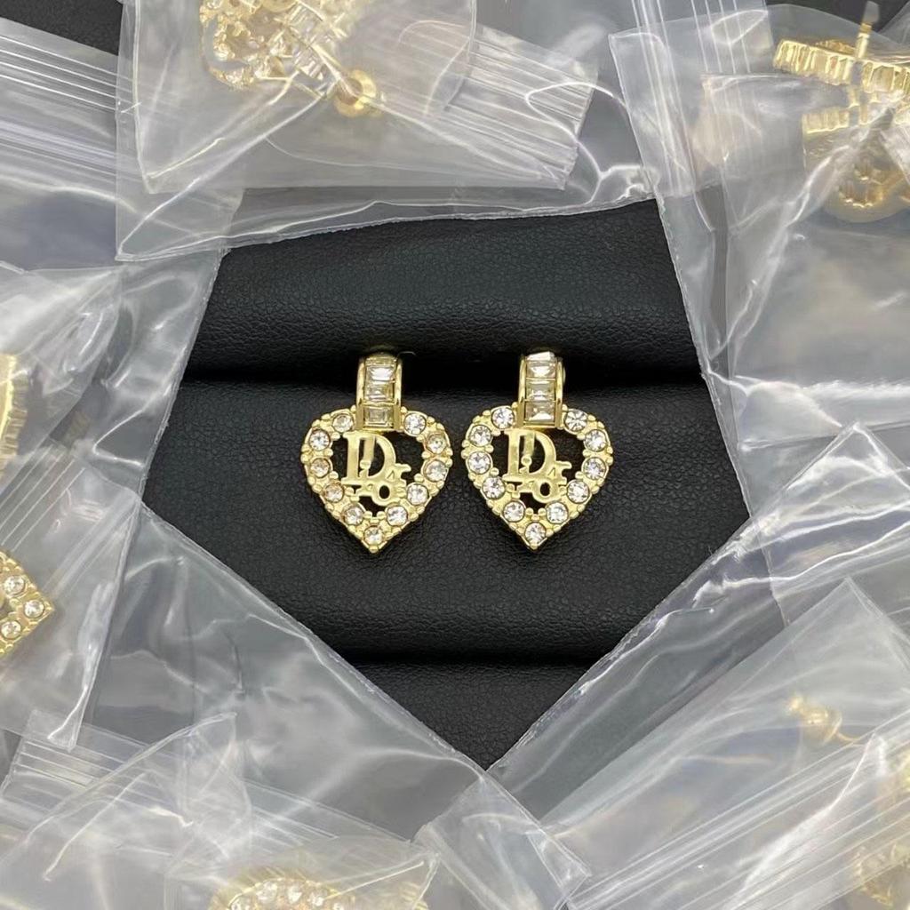 D Family Rhinestone Earrings: Classic Design with Pearls, Silver Needles, and a Touch of Luxury