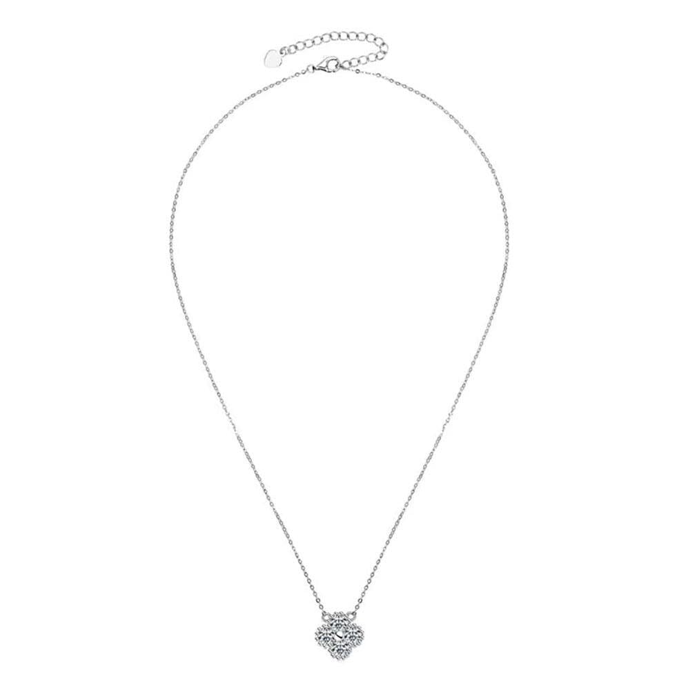 Harusame Women's Four-Leaf Clover Necklace In Sterling Silver with a 0.4ct Diamond and Moissanite Pendant. Popular Women's Jewelry In Silver and Gold.