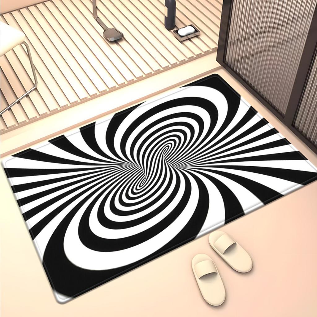 Optical Illusion Spiral Black White Crystal Velvet Rug Modern Abstract Design Living RoomDecorHypnotic Pattern FloorMat Artistic