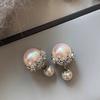 Unique Silver Diamond-encrusted Crown Pink Pearl Earrings Women's Light Luxury Niche Design Sense High-end Temperament Stud Earrings