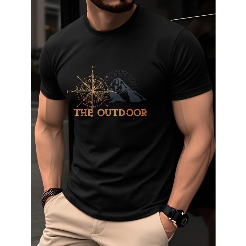 

Men S T-Shirt, a Breathable Short-Sleeve Fitted Style for Summer, Perfect for Outdoor Casual Wear. It Features a Trendy Compass Mountain Graphic Print S чёрный