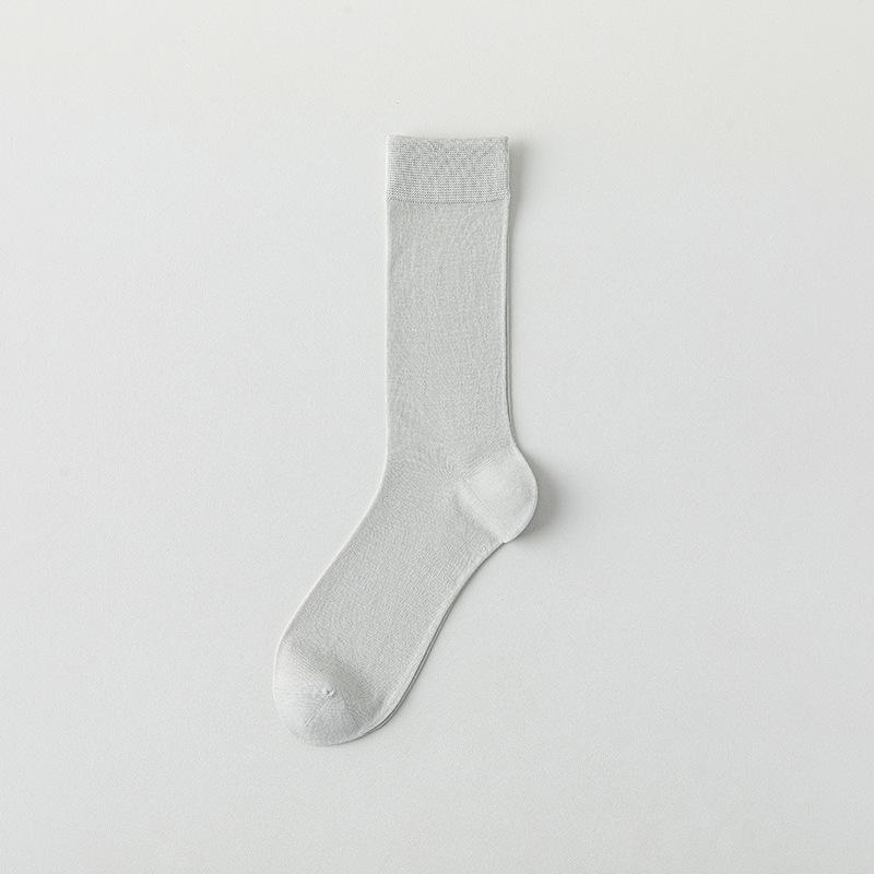 Mulberry Silk Men's Summer Thin Mid-calf Socks 10A Antibacterial Cool White Boneless Summer Anti-odor Long Socks