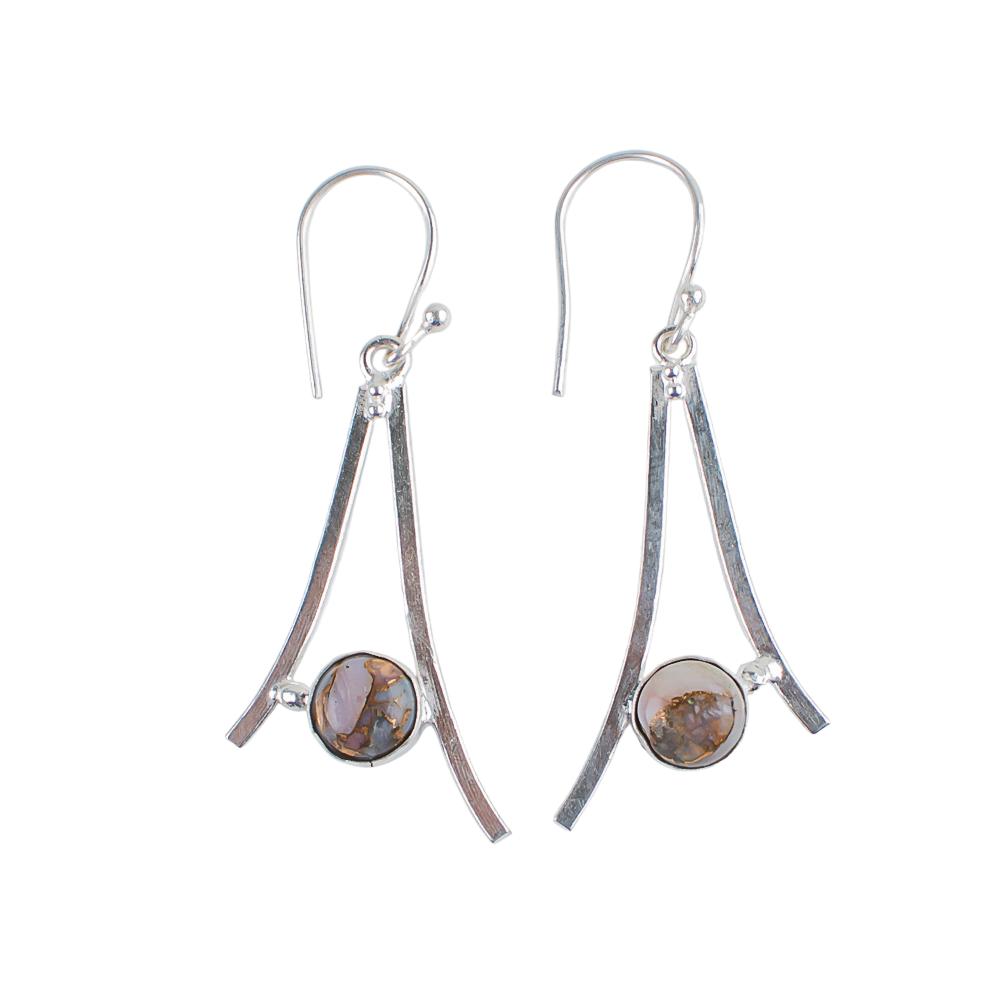 Pink Copper Turquoise Gemstone 925 Sterling Silver Handmade Hook Earrings 1.45" EE-66-21