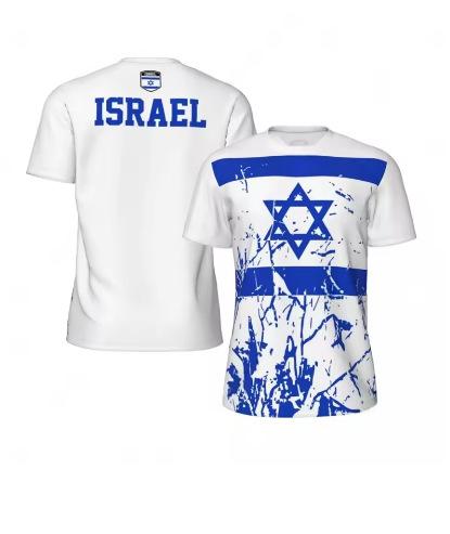Trendy Israeli flag graphic football t-shirt for men Summer Trend 3D national logo print t-shirt Hugh XXS