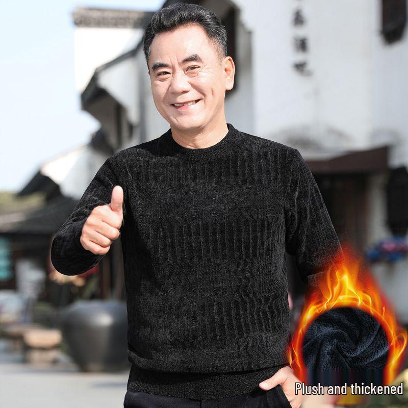 

Men s Thick Fleece-Lined Sweater - Warm, Grandpa Style, Round Neck - Perfect for Middle-Aged and Elderly 185/3XL (175-195 lbs)