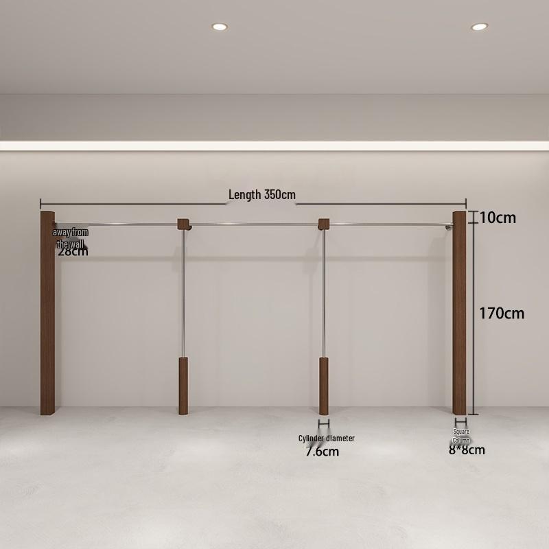 Wall-Mounted Imitation Walnut Women's Clothing Display Rack with Stainless Steel Floor-Standing Hanging Rod