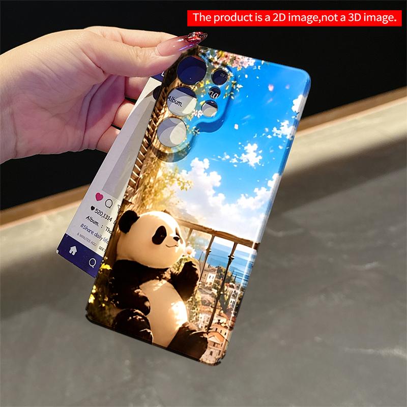 2DFlat Samsung phone case Panda on Balcony with Blossoms and Sea View Applicable to Galaxy S23 S24 S25ULTRA S26 A12 A14 A15 A16 A54 A55