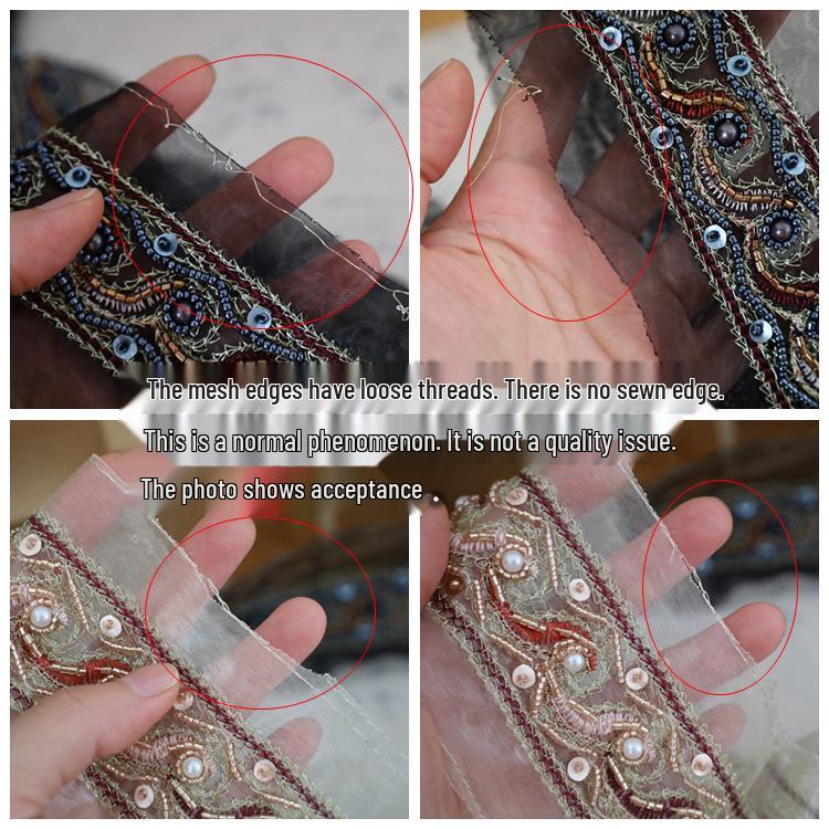 7CM Wide Ethnic Organza Beaded Embroidery Lace Trim for DIY Clothing, Belts, and Headwear
