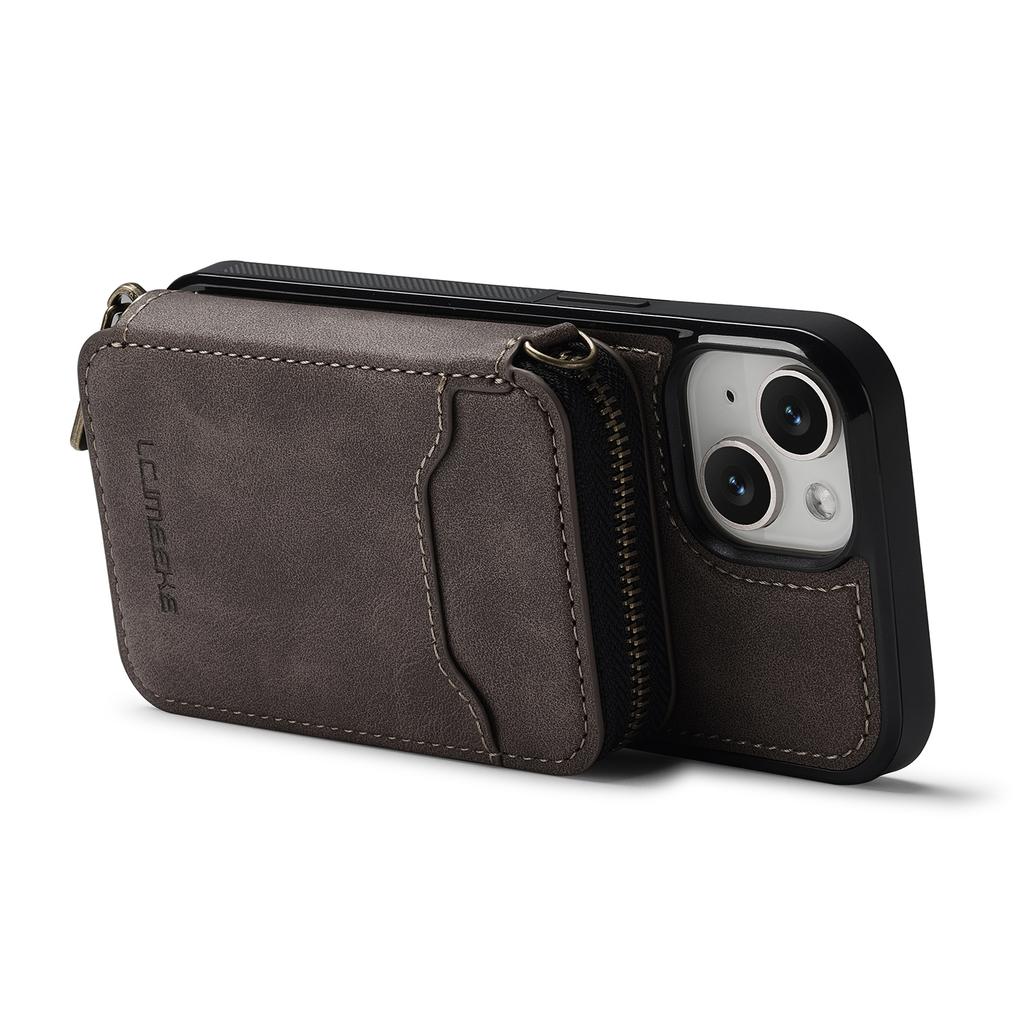 LC.IMEEKE L6 For iPhone 14/13 Magnetic Case Detachable Zipper Wallet Leather Coated PC + TPU Phone Cover