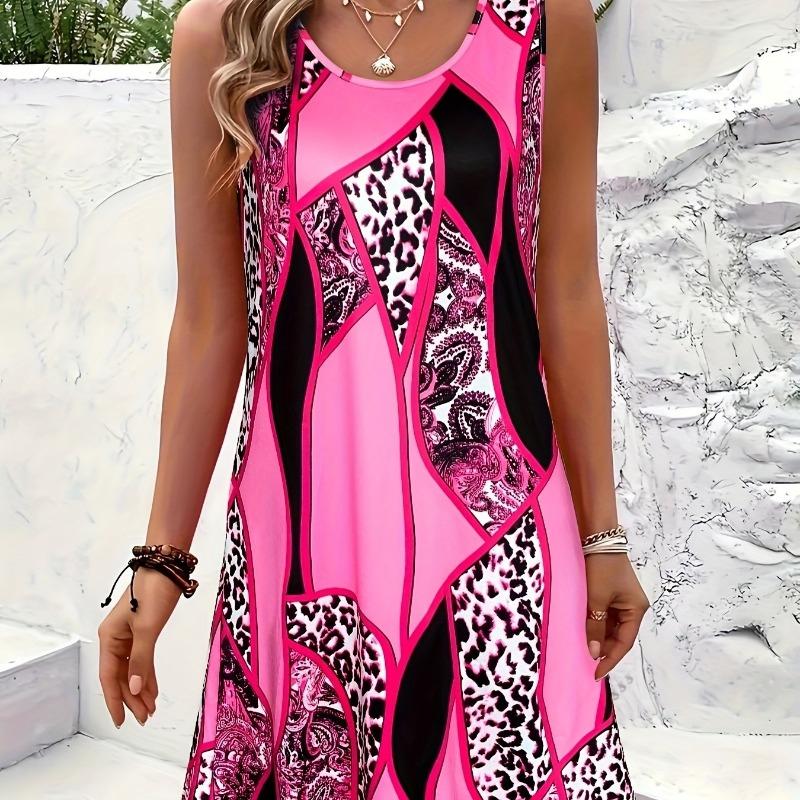 Paisley Leopard Pattern Design Quick Dry Women's Casual Tank Top Dress