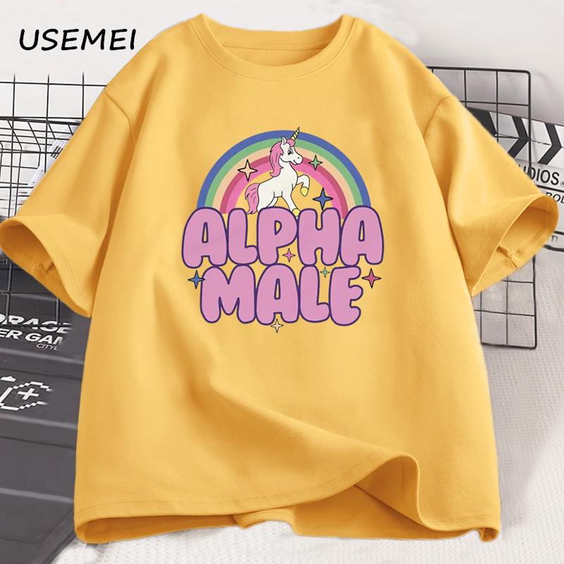 Alpha Male Unicorn Rainbow T Shirts Oversize Men Casual Fashaion Graphic Tees Unisex Round Neck Print Mens Short Sleeve Tshirt