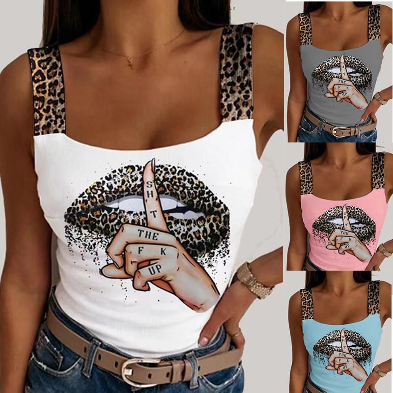 Canotte sexy Canotte leopardate da donna con stampa labbra senza maniche Top bustier streetwear senza maniche estive per feste di moda