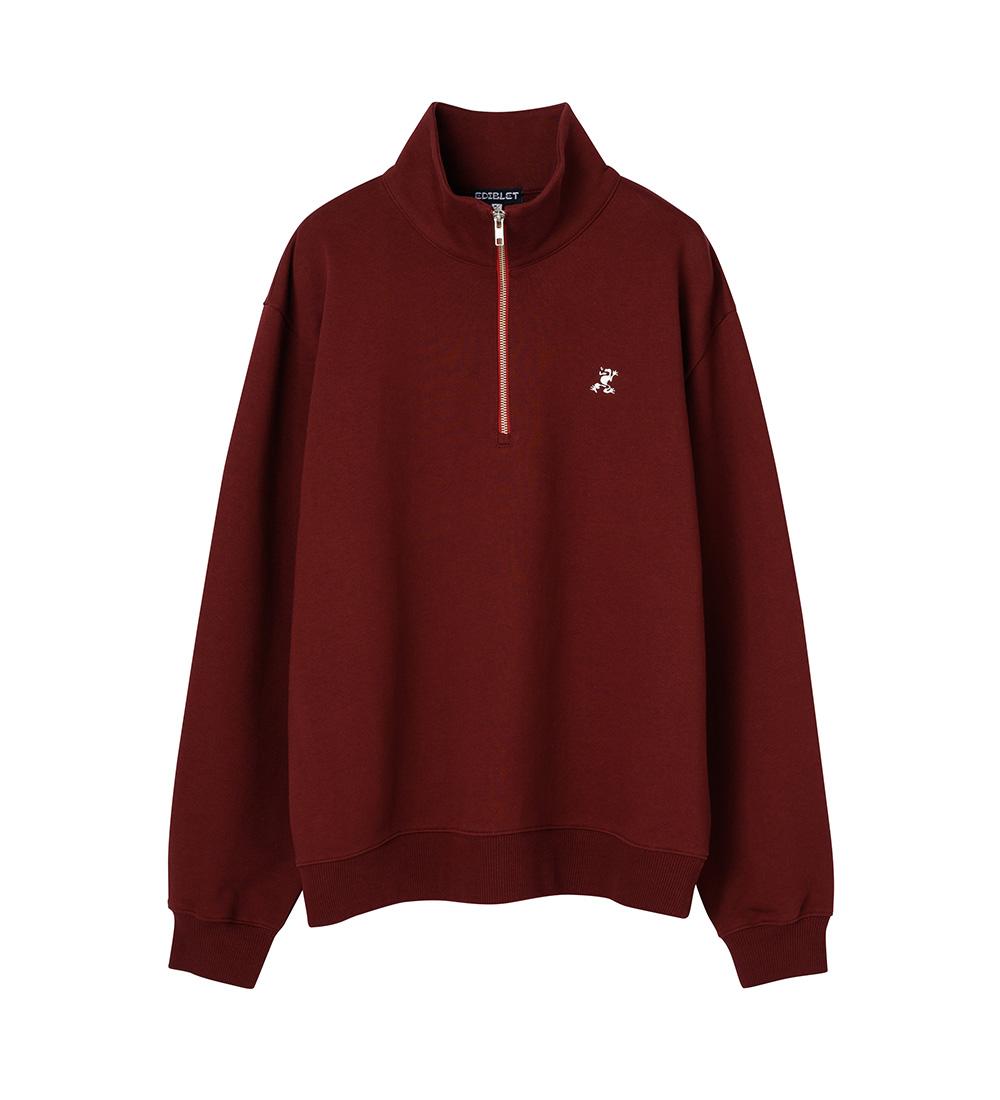 Edible Let Mini Eddy Logo Embroidered Half-Zip Sweat Shirt - Burgundy L