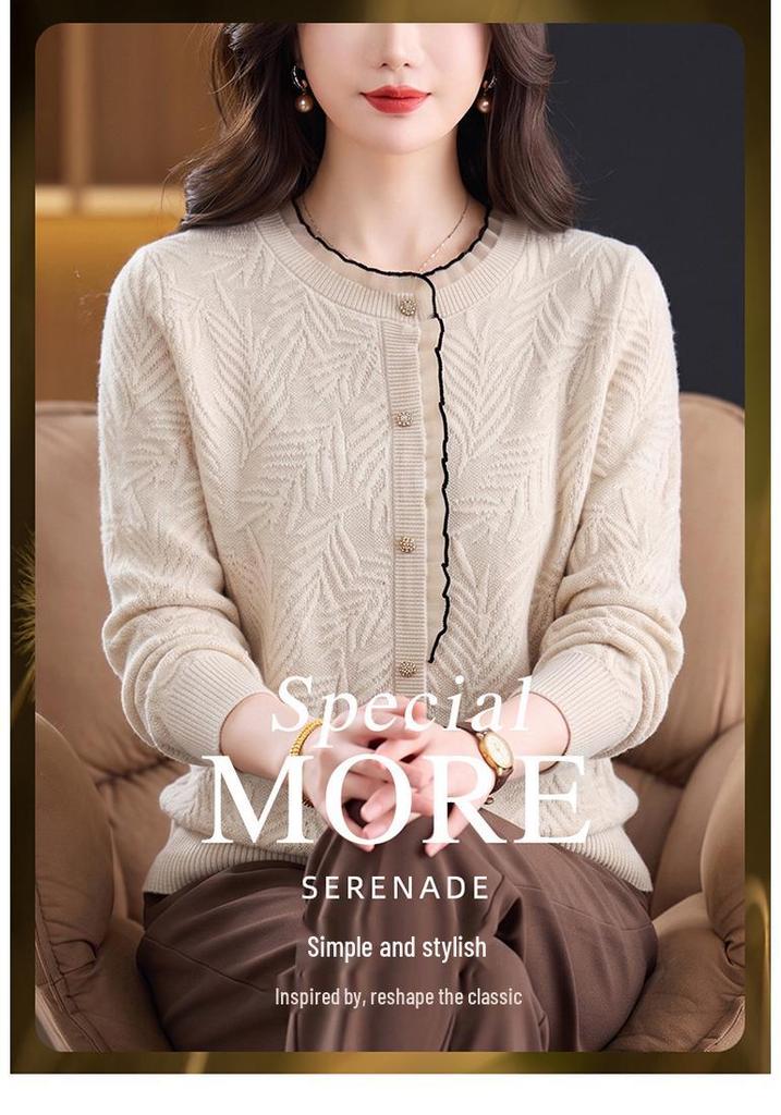 Chic Two-Piece Wool Sweater for Middle-Aged & Elderly Women, Versatile Autumn/Winter Top, Stylish Base Layer Mother's Wear.