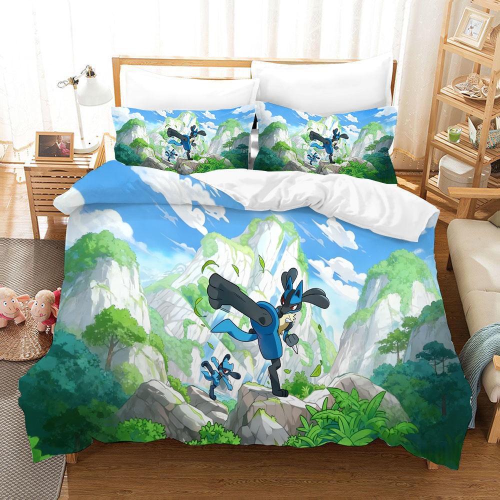 Pokemons Bedding Set Cartoon Anime Children Bedroom Quilt Cover Boy Girl Bedclothes Single Double King Pikachu Duvet Cover Gift