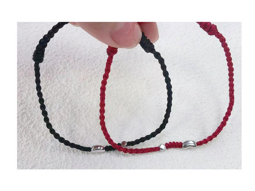 S925 Sterling Silver Red Rope Bracelet Pair - Acacia Bean Good Luck Valentine's Day Gift.